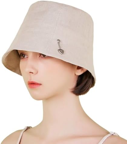Amazon | [VARZAR] Heart Chain Stud Linen Bucket Hat Natural